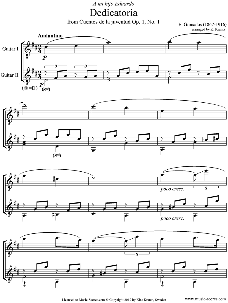 Front page of Dedicatoria: Op.1 No.1: Guitar Duet. sheet music