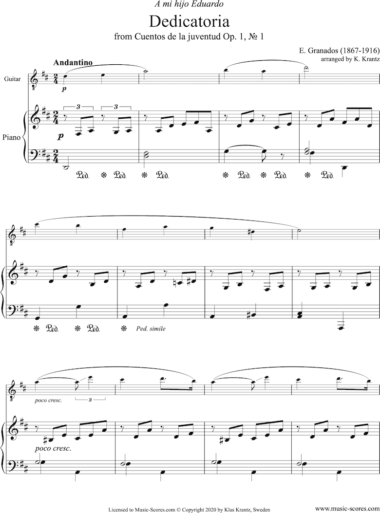 Front page of Dedicatoria: Op.1 No.1: Guitar, Piano. sheet music