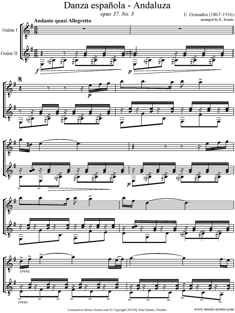 Danzas Espanolas No. 5: Andaluza Guitar duet. by Granados