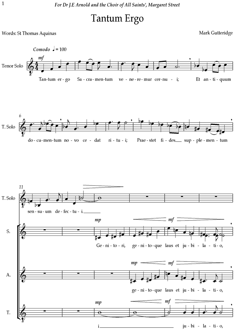Front page of Tantum Ergo sheet music