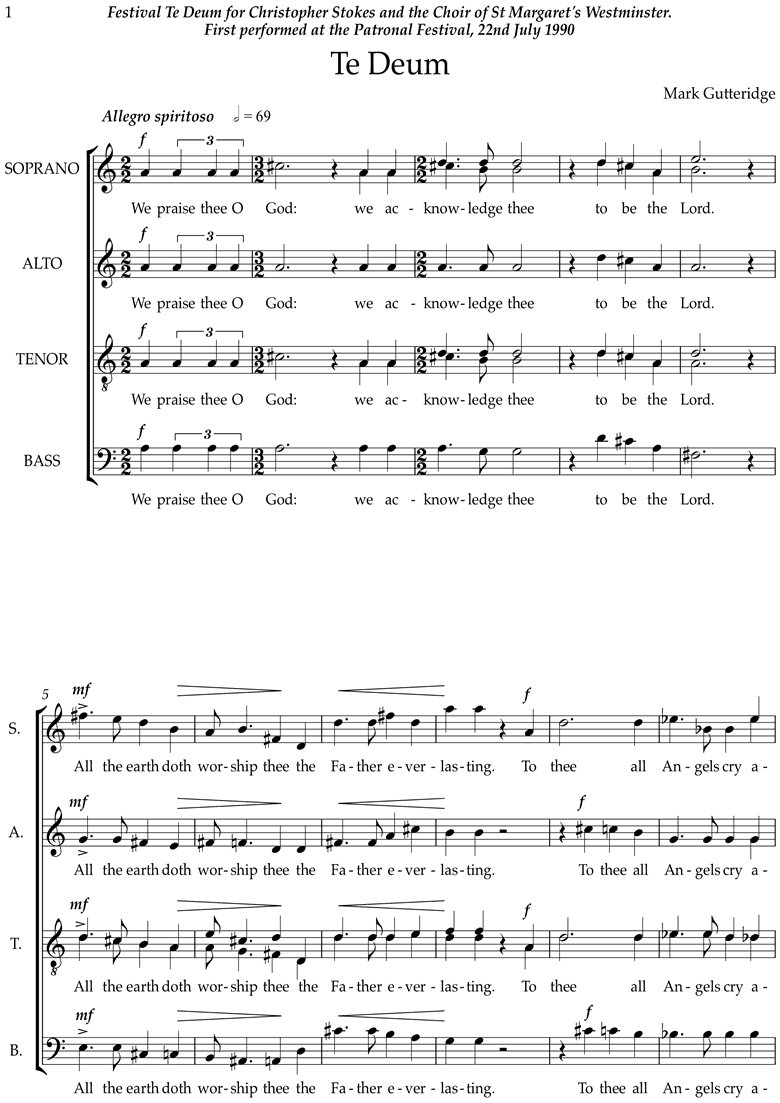 Front page of Te Deum sheet music