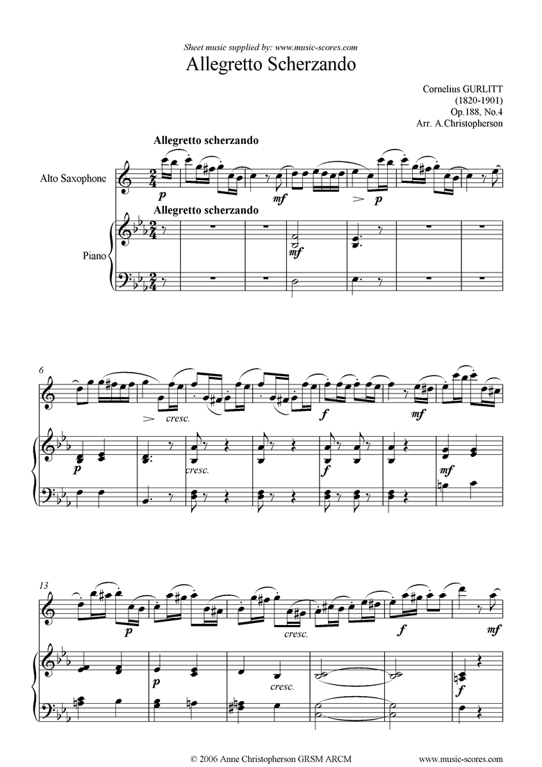 Front page of Op.144, No.4: Allegretto Scherzando: Alto Sax sheet music