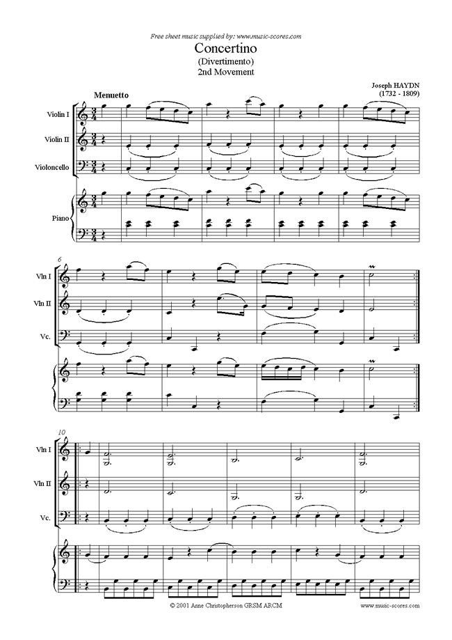 Front page of Concertino (Divertimento), 2nd Movement sheet music