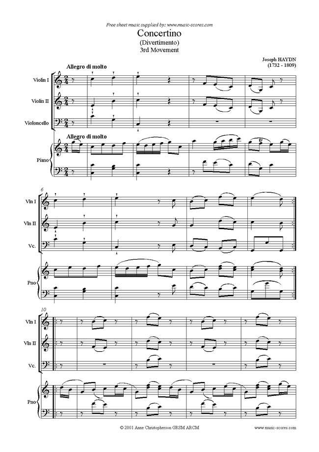 Front page of Concertino (Divertimento), 3rd Movement sheet music