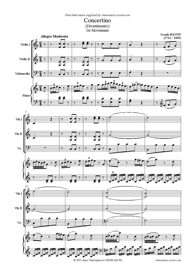 Front page of Concertino (Divertimento), 1st Movement sheet music