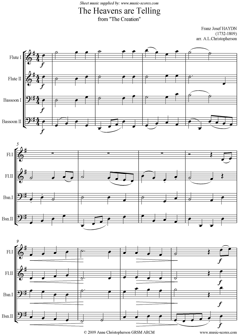 The Creation: The Heavens are Telling: 2 Fl, 2 Fg by Haydn