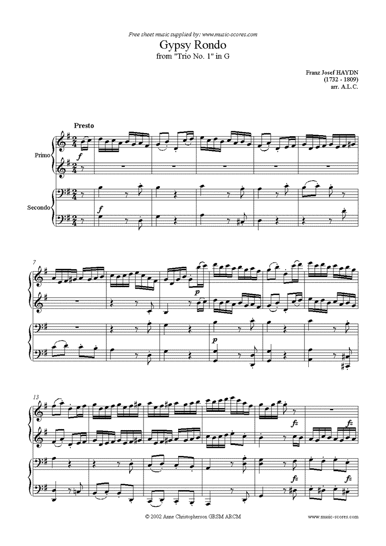 Front page of Gypsy Rondo: from Trio No. 1 in G sheet music