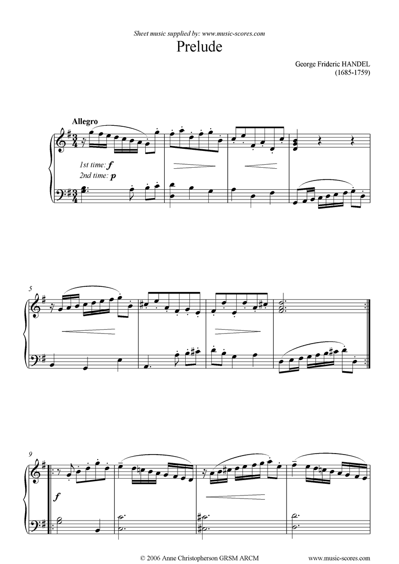 Front page of Prelude in G: Piano sheet music