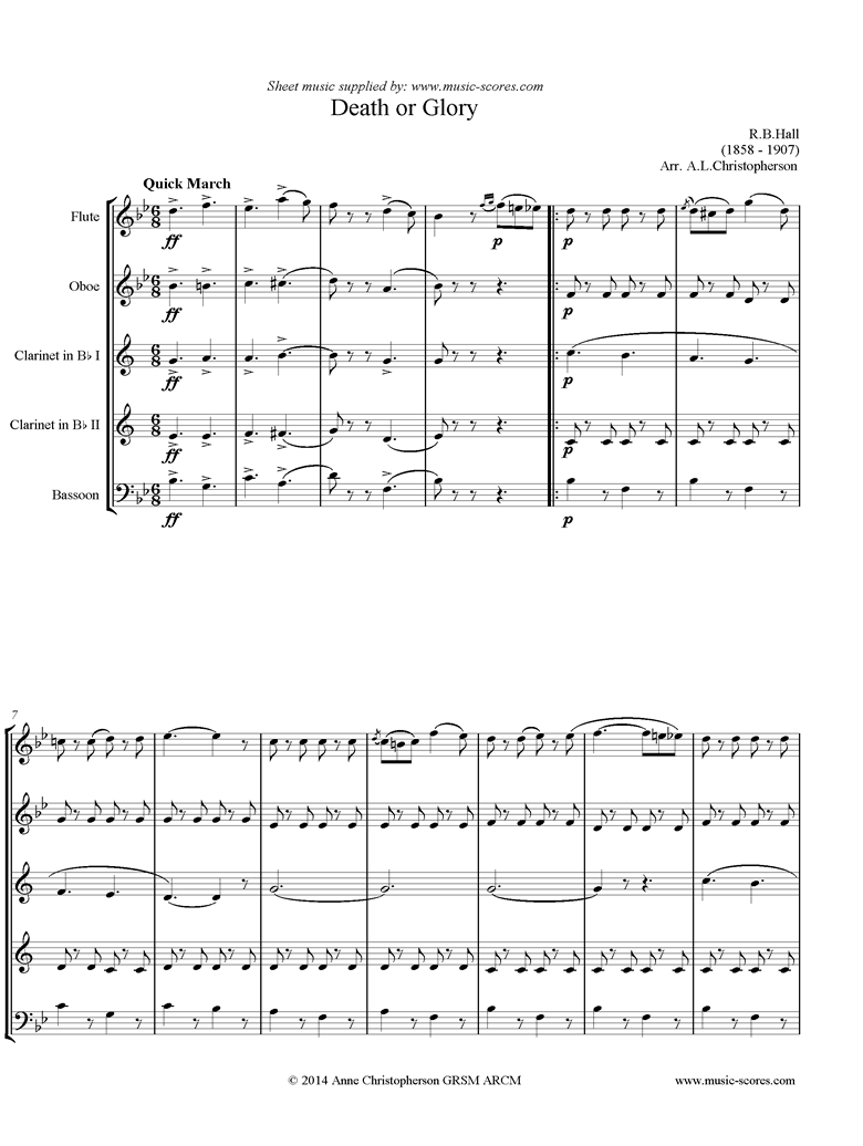 Front page of Death or Glory march: Wind Quintet sheet music