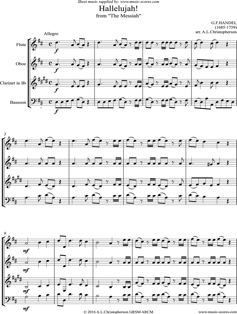 Front page of Messiah: Hallelujah Chorus: Wind 4 sheet music