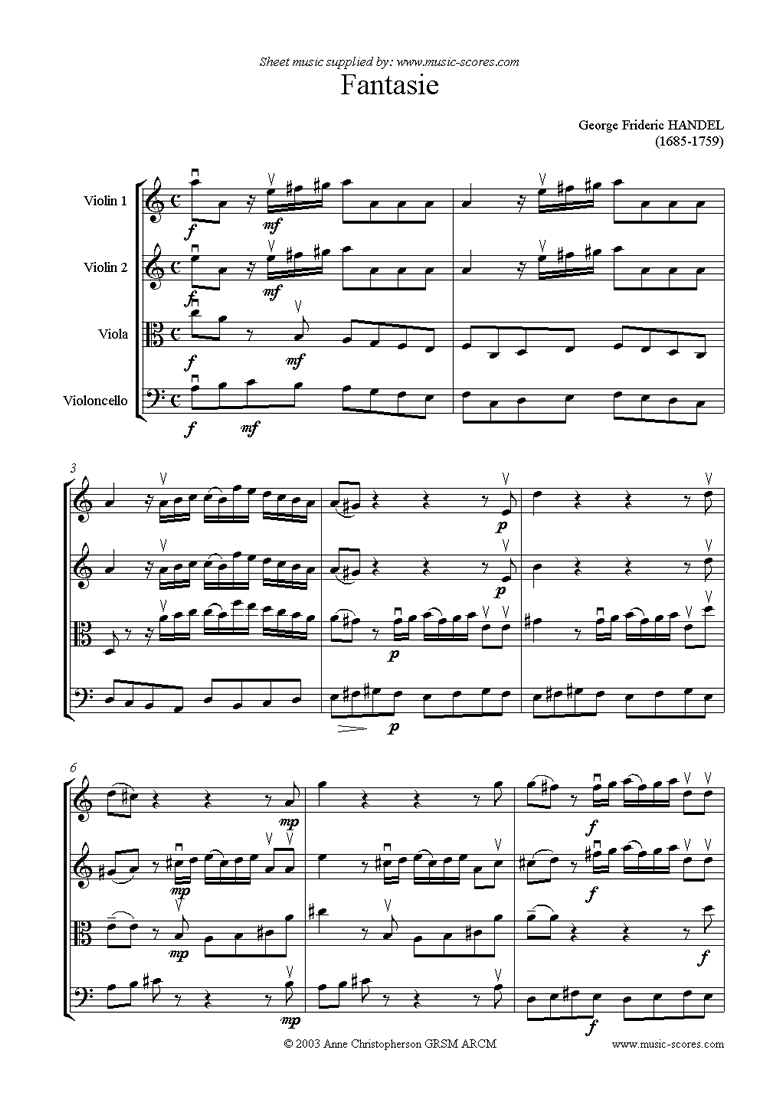 Front page of Fantasia in A minor: String Quartet sheet music