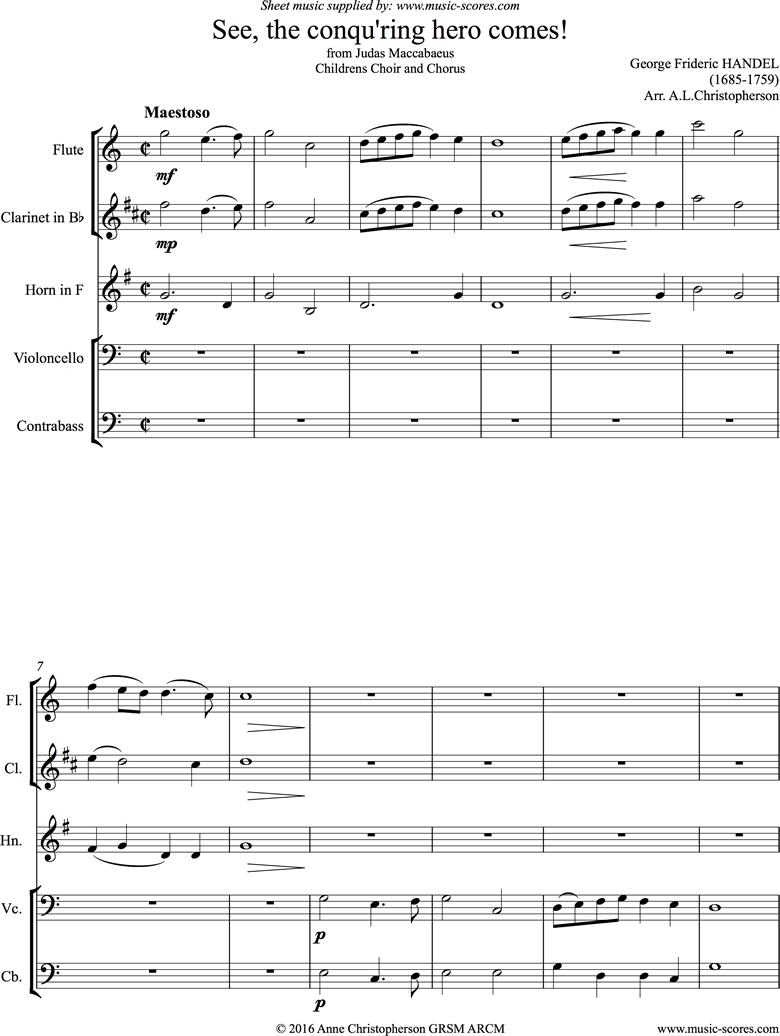 Judas Maccabaeus: See, the Conquering Hero: Mixed Quintet by Handel