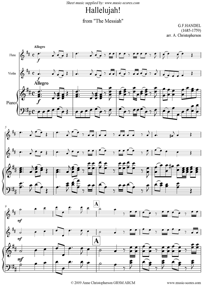 Messiah Hallelujah Chorus Flute, Violin, Piano sheet music by George