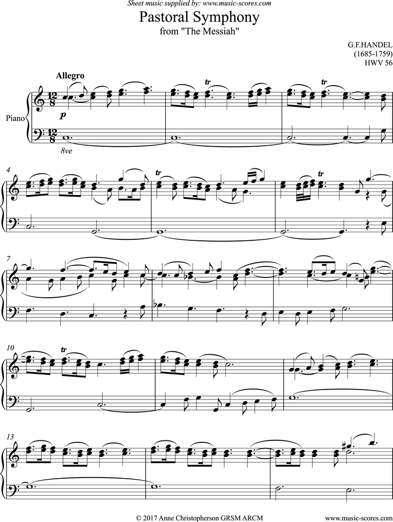 Front page of Messiah: Pastoral Symphony: Piano or Organ sheet music