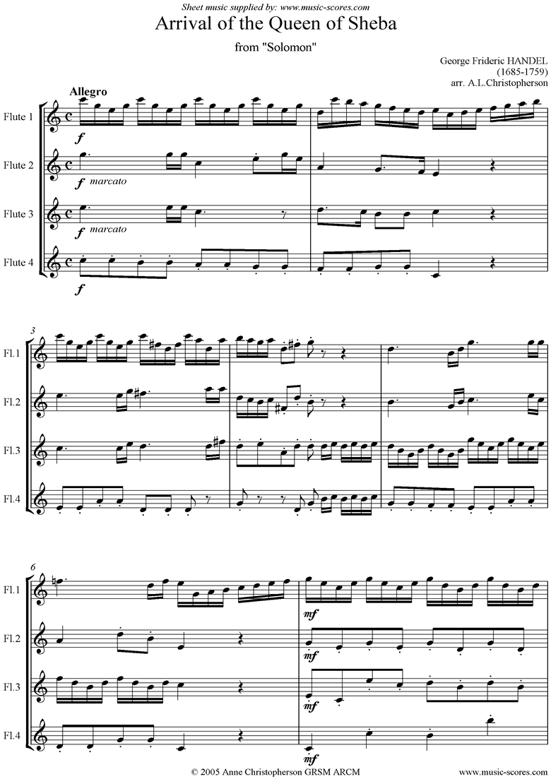 Solomon: Arrival of the Queen of Sheba: Flutes by Handel