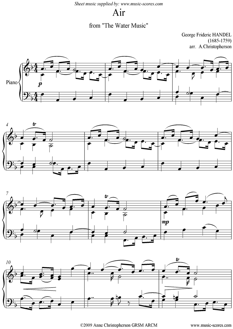 Front page of Water Music: Suite No.1: Air: Piano sheet music