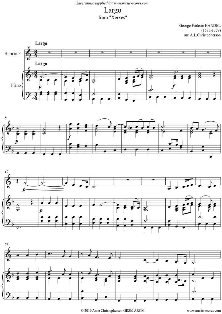 Xerxes: Largo: French Horn by Handel