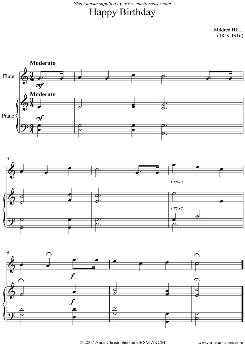 Front page of Happy Birthday: Flute sheet music