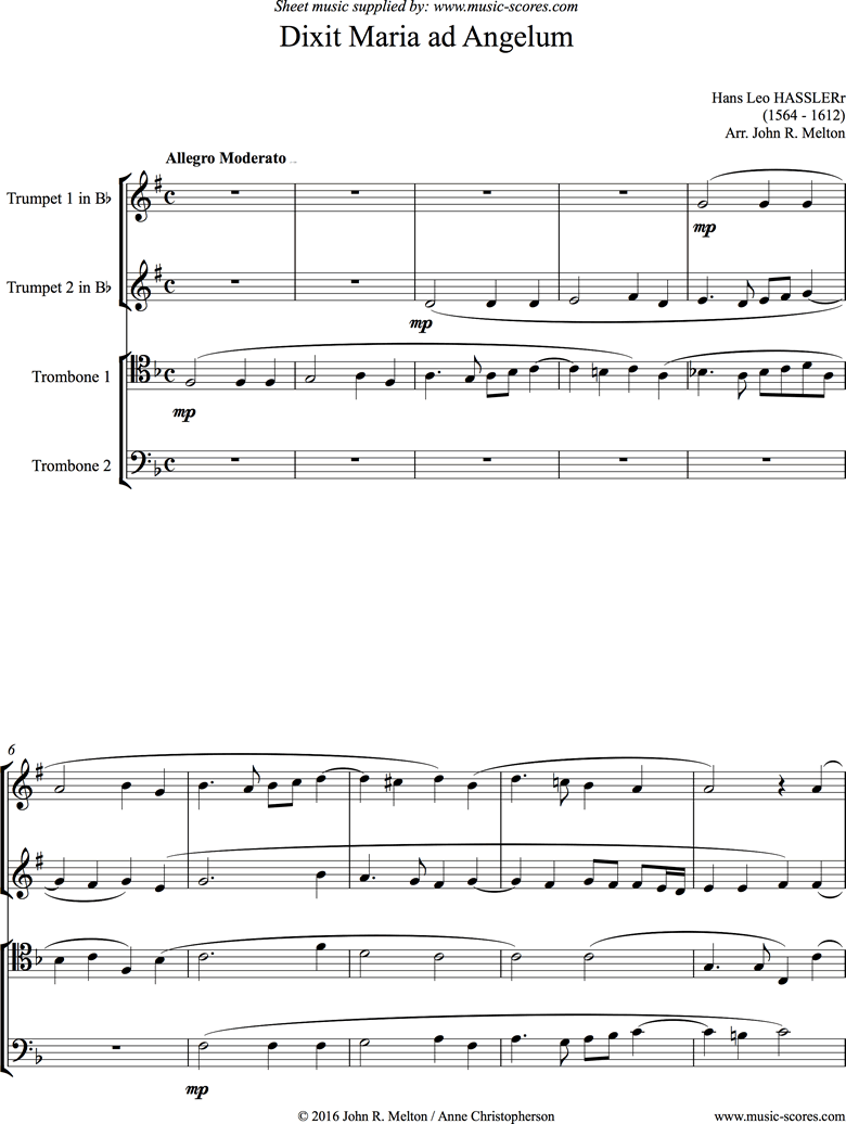 Front page of Dixit Maria: Brass Quartet sheet music