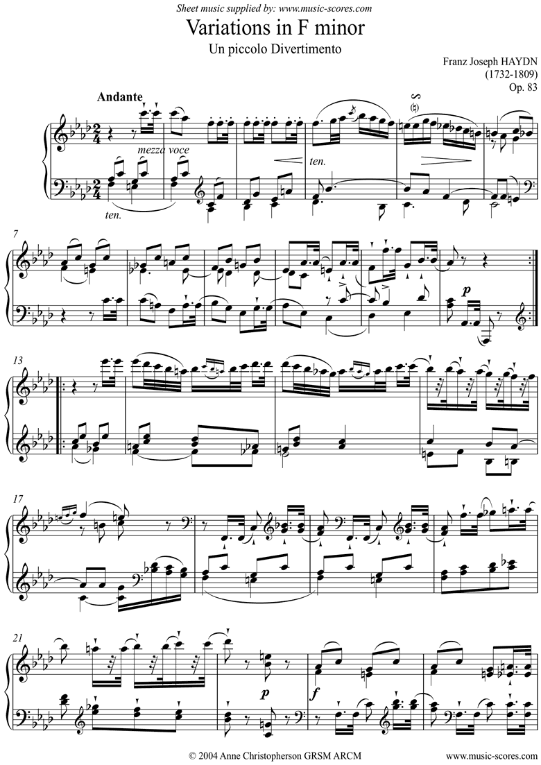 Front page of Op.83: Un piccolo Divertimento in F minor sheet music
