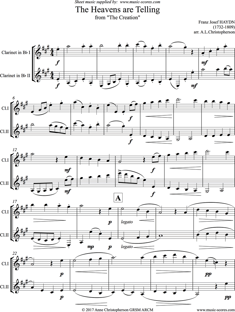 The Creation: The Heavens are Telling: 2 Clarinets by Haydn