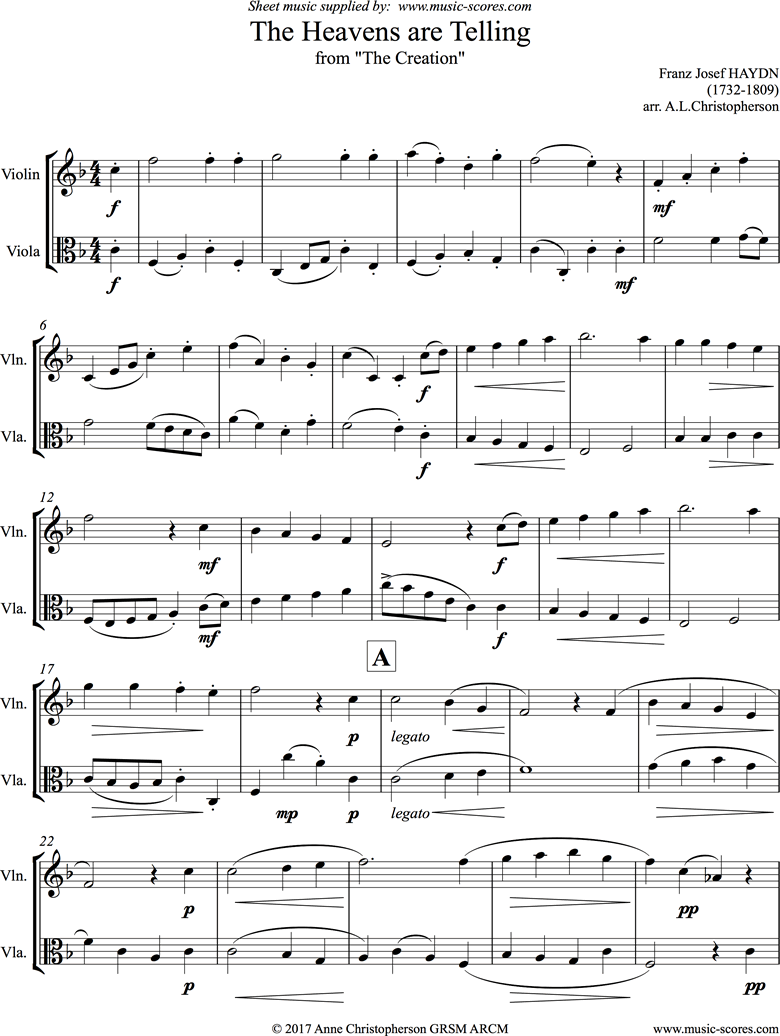 The Creation: The Heavens are Telling: Violin, Viola by Haydn
