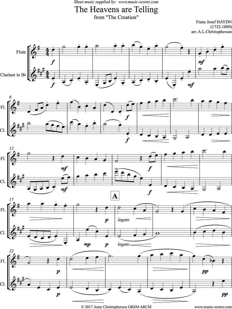 The Creation: The Heavens are Telling: Flute, Clarinet: G ma by Haydn