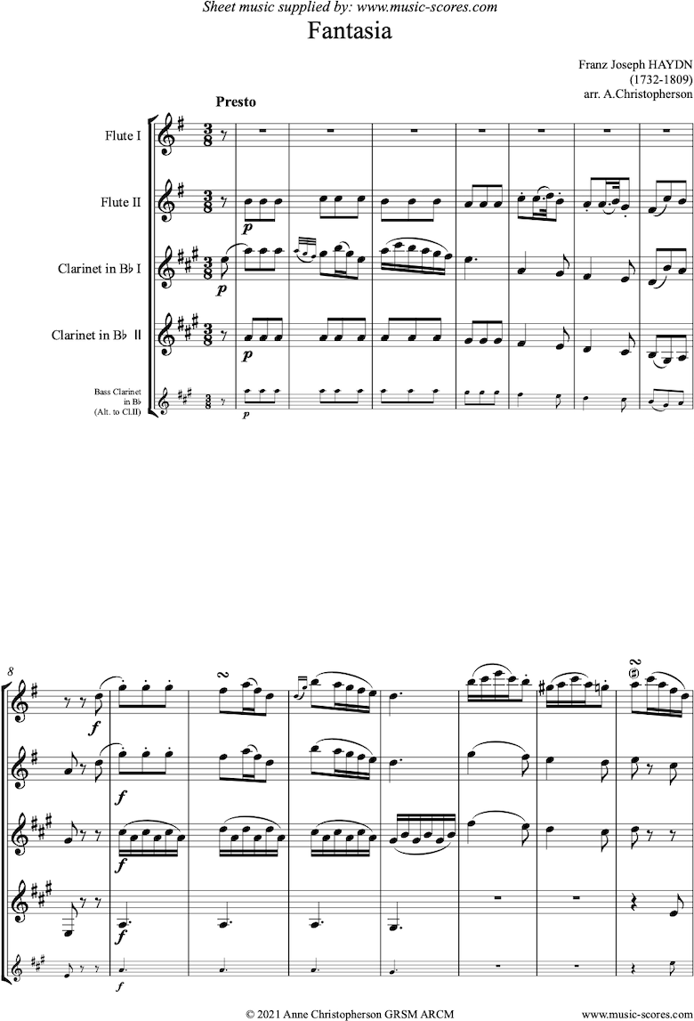 Front page of Fantasia: 2 Flutes, 2 Clarinets sheet music