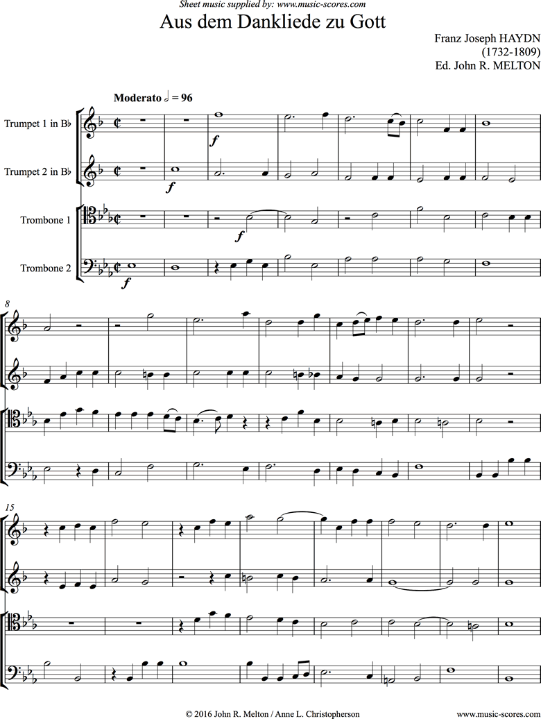 Front page of Aus dem Dankliede: Brass Quartet sheet music