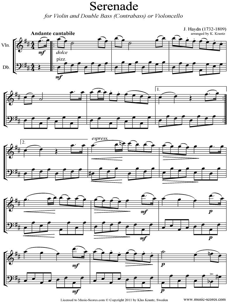 Front page of Op.3, No.5: Quartet No.17 in F major: 2nd mvt: Violin, Cello sheet music