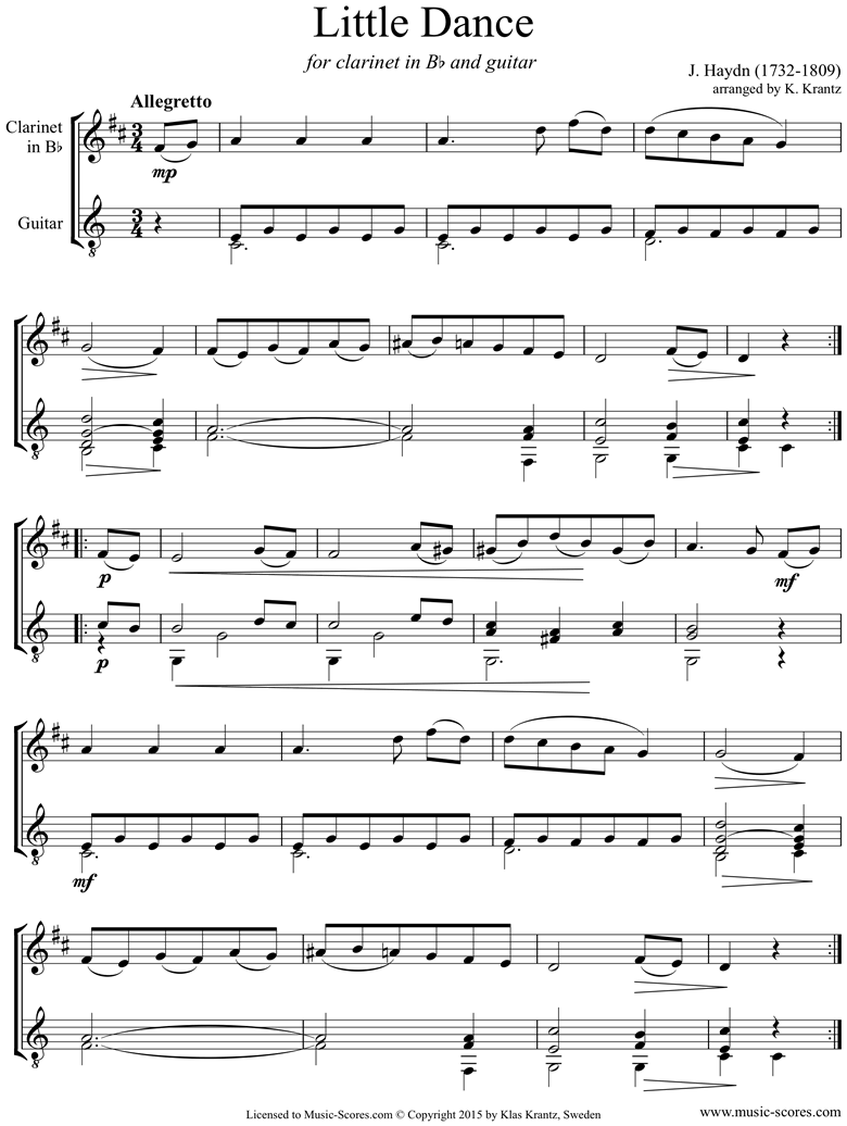 Front page of Dance: Clarinet, Guitar sheet music