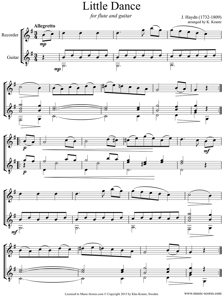Front page of Dance: Treble or Descant Recorder, Guitar sheet music