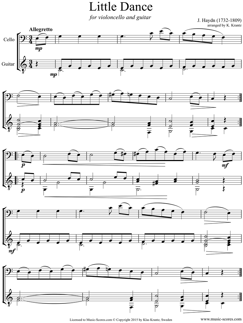 Front page of Dance: Cello, Guitar sheet music