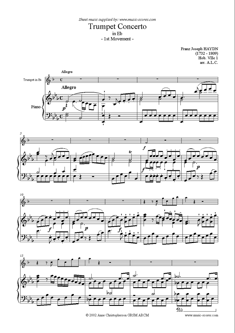 Front page of Trumpet Concerto, 1st Movement: Hob. VIIc 1 sheet music