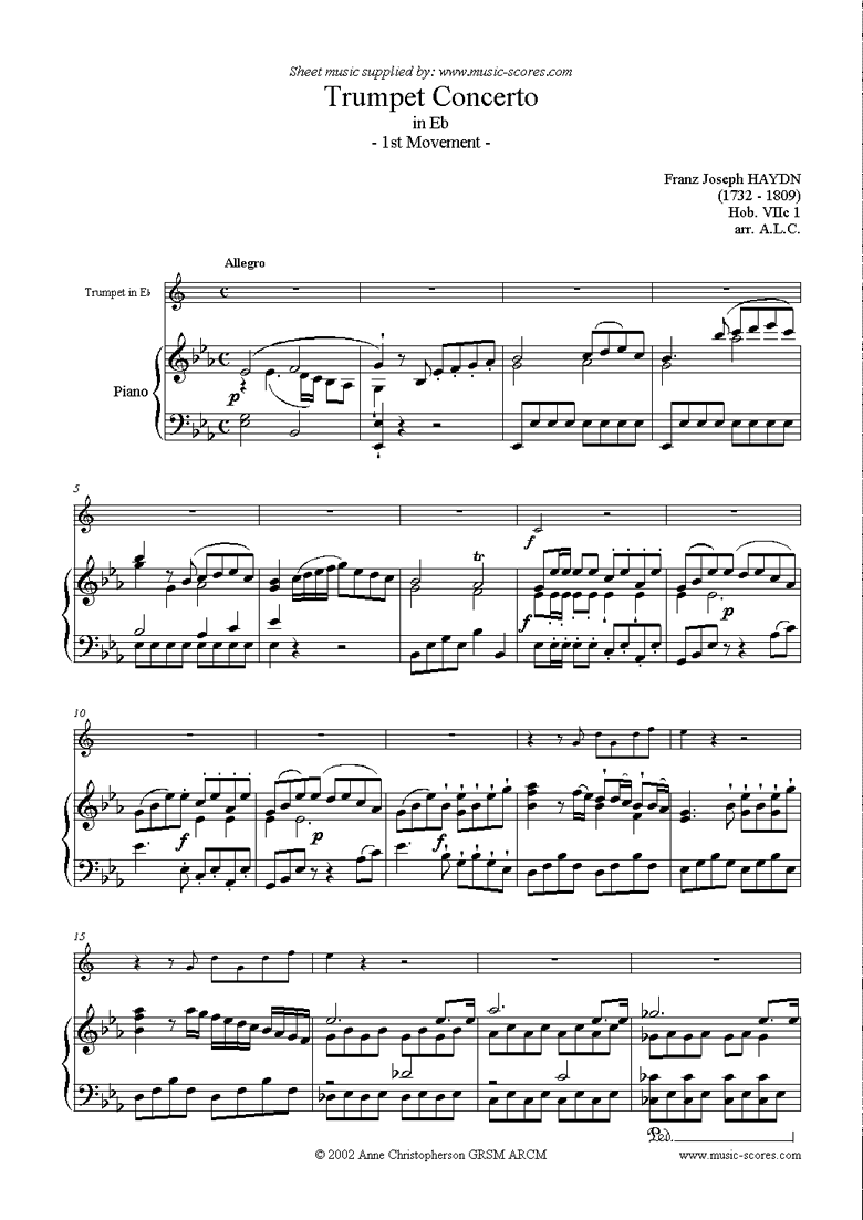 Front page of Trumpet Concerto, 1st Movement: Hob. VIIc 1 sheet music