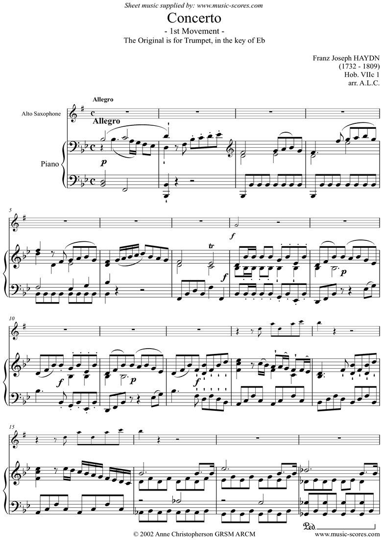 Front page of Trumpet Concerto, 1st Movement: Hob. VIIc 1 sheet music