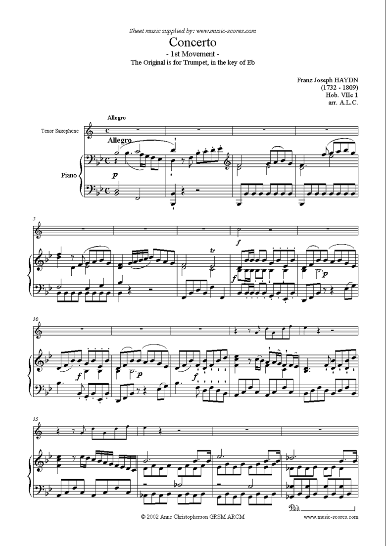 Front page of Trumpet Concerto, 1st Movement: Hob. VIIc 1 sheet music