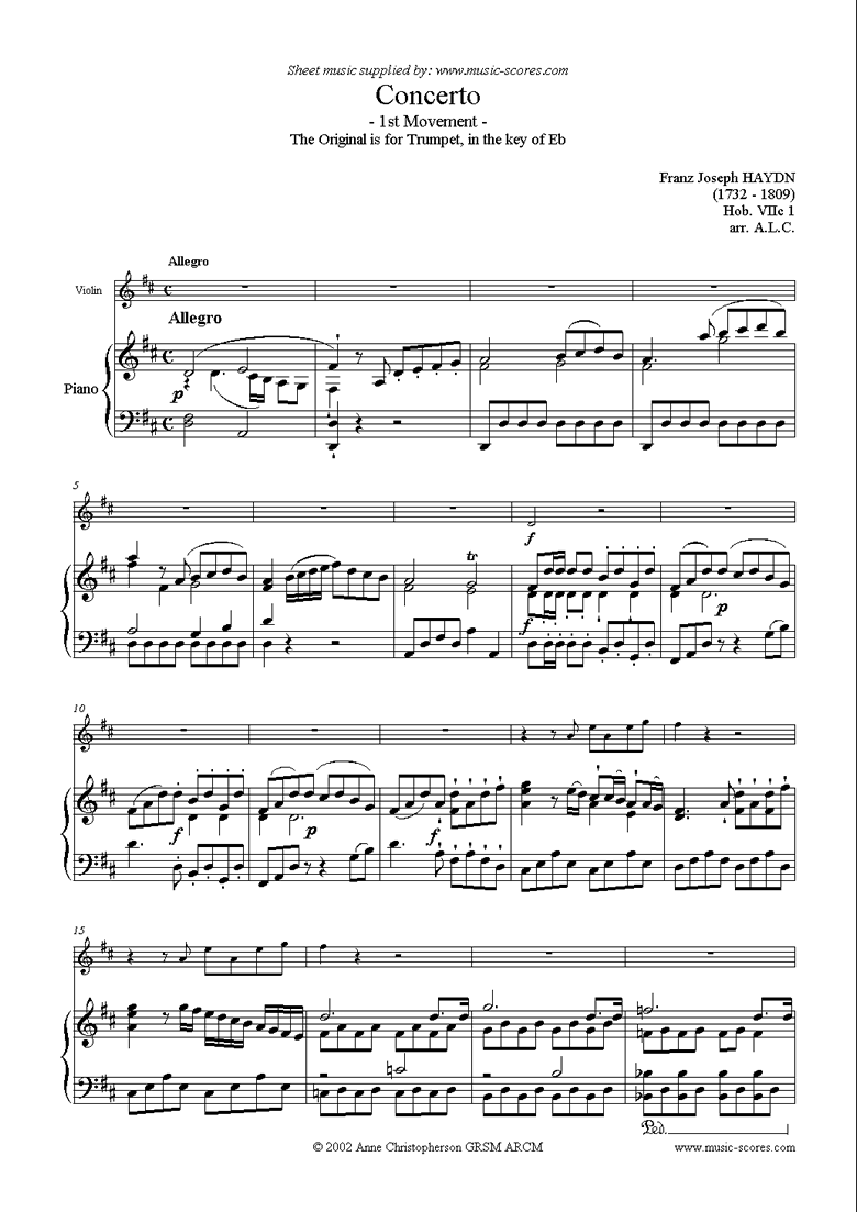 Front page of Trumpet Concerto, 1st Movement: Hob. VIIc 1 sheet music