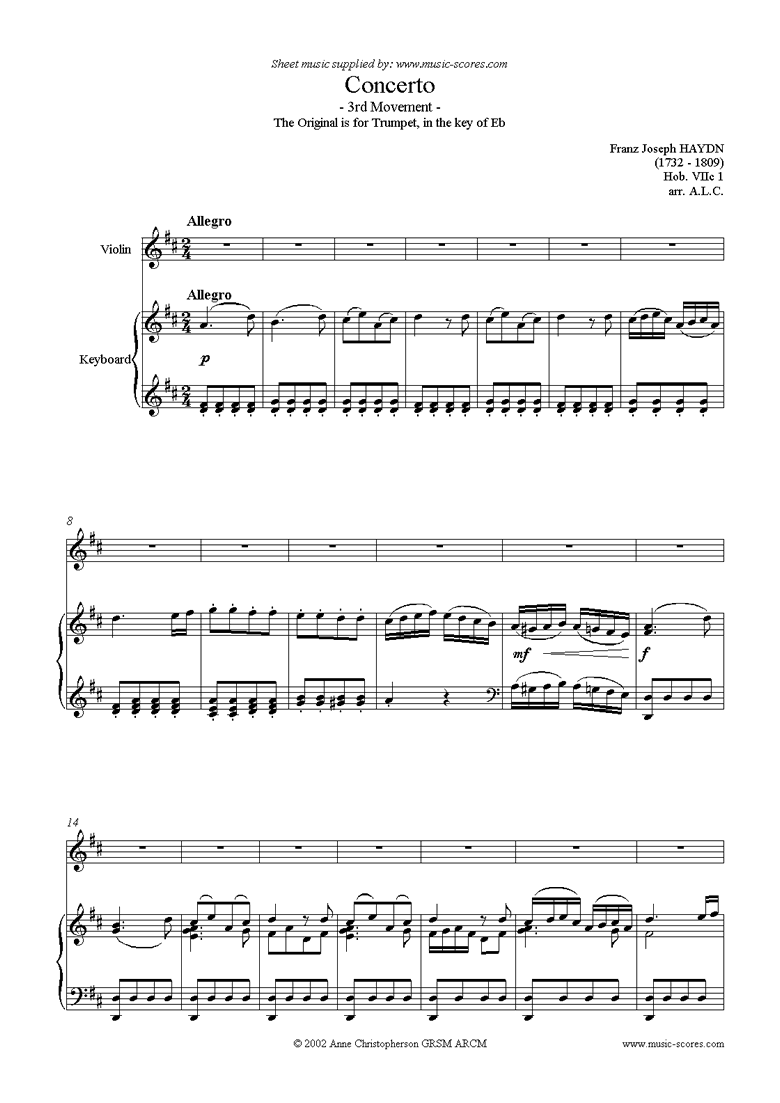 Front page of Trumpet Concerto, 3rd Movement: Hob. VIIc 1 sheet music