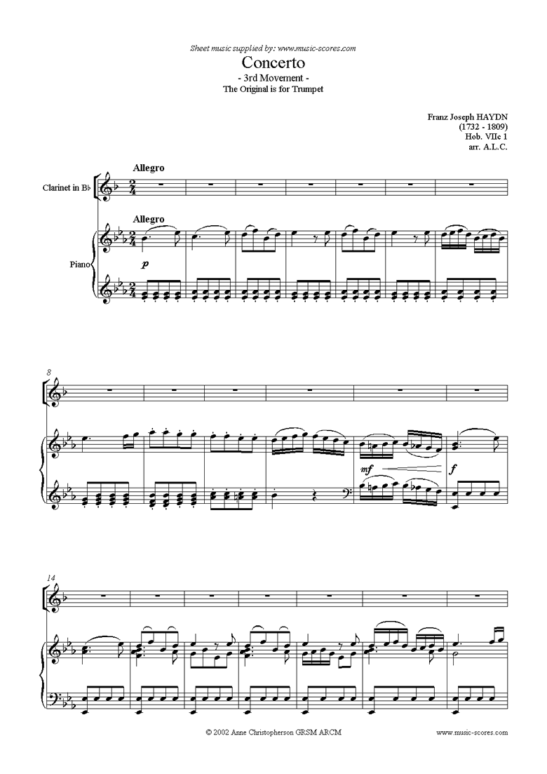 Front page of Trumpet Concerto, 3rd Movement: Hob. VIIc 1 sheet music