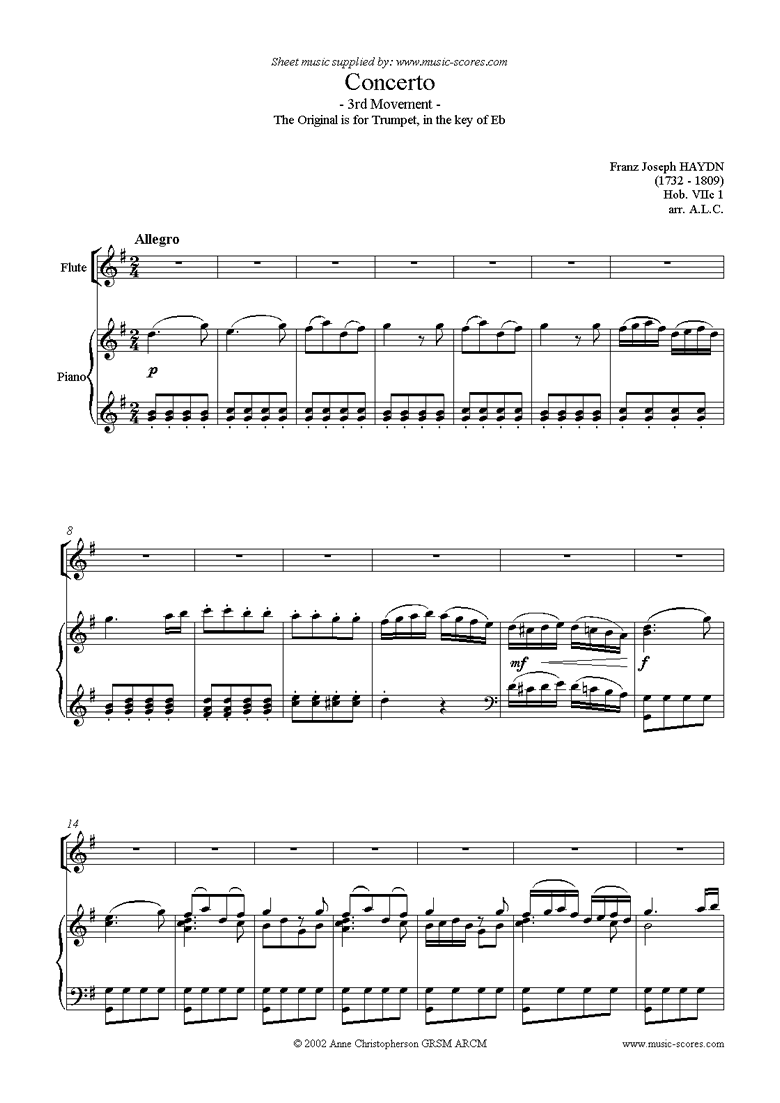 Front page of Trumpet Concerto, 3rd Movement: Hob. VIIc 1 sheet music