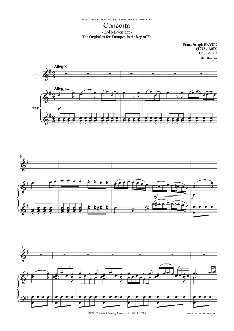 Front page of Trumpet Concerto, 3rd Movement: Hob. VIIc 1 sheet music