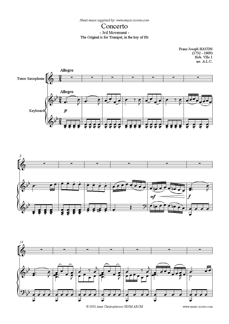 Front page of Trumpet Concerto, 3rd Movement: Hob. VIIc 1 sheet music