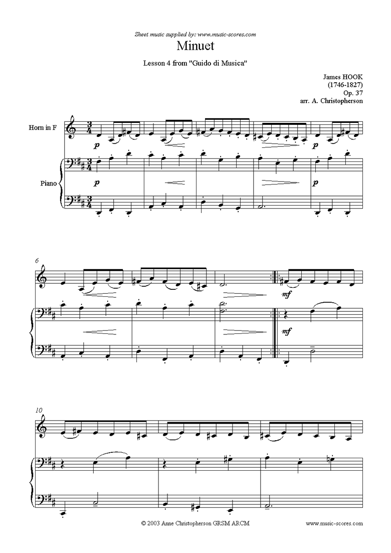 Front page of Guida di Musica: No.4 Minuet - French Horn sheet music