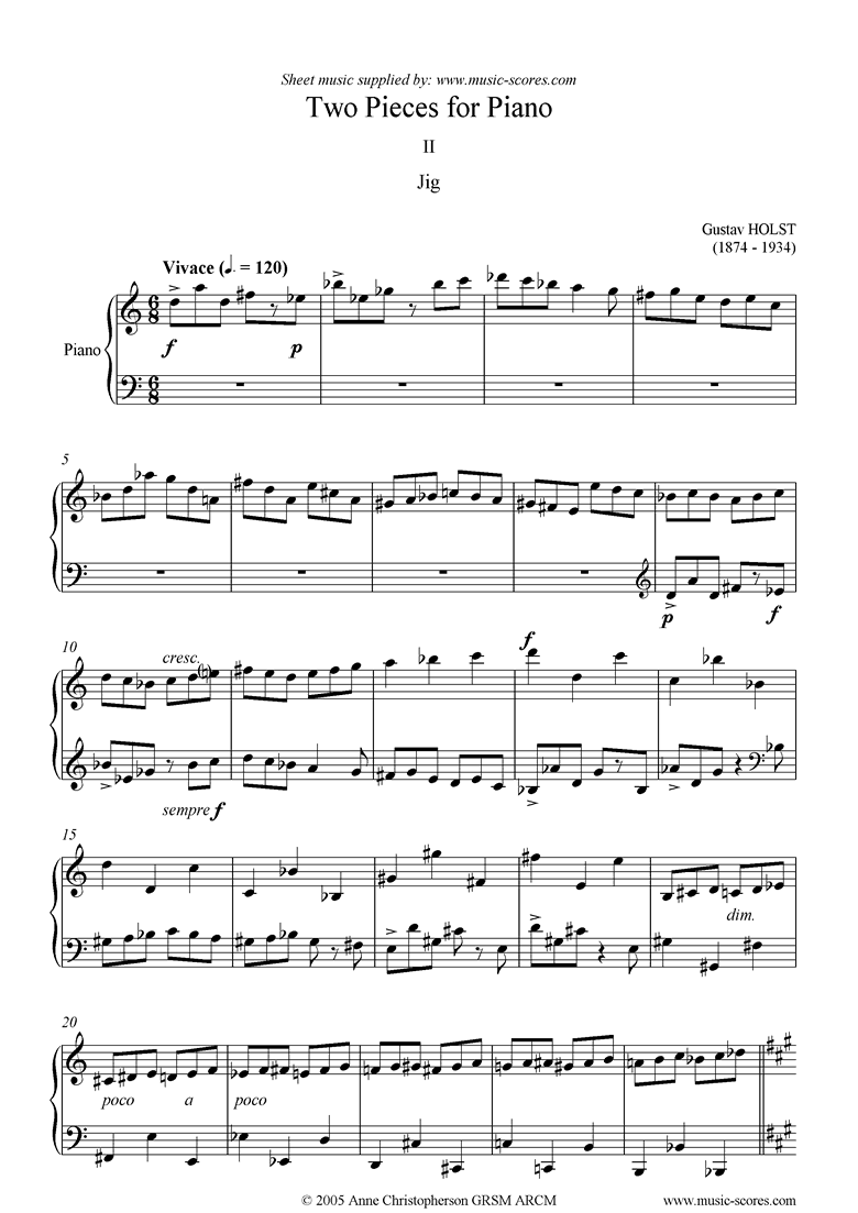 Front page of 2 Pieces for Piano: 2 Jig sheet music