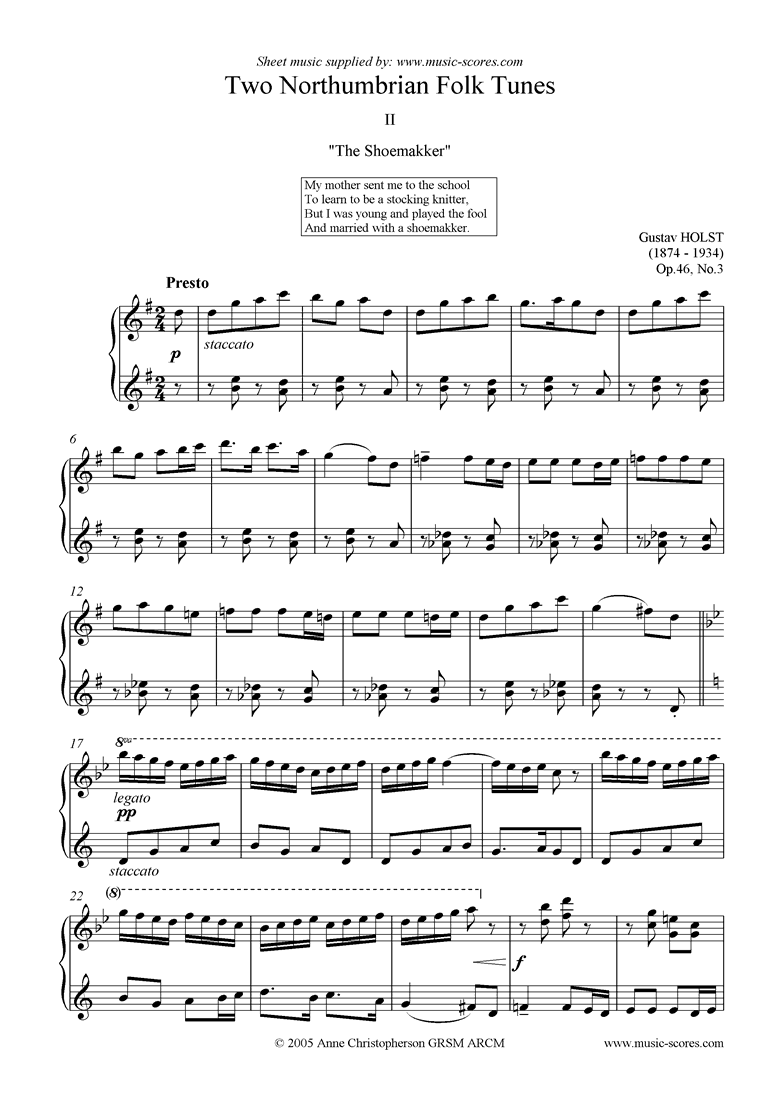 Front page of Northumbrian Folk Song 2 The Shoemakker sheet music