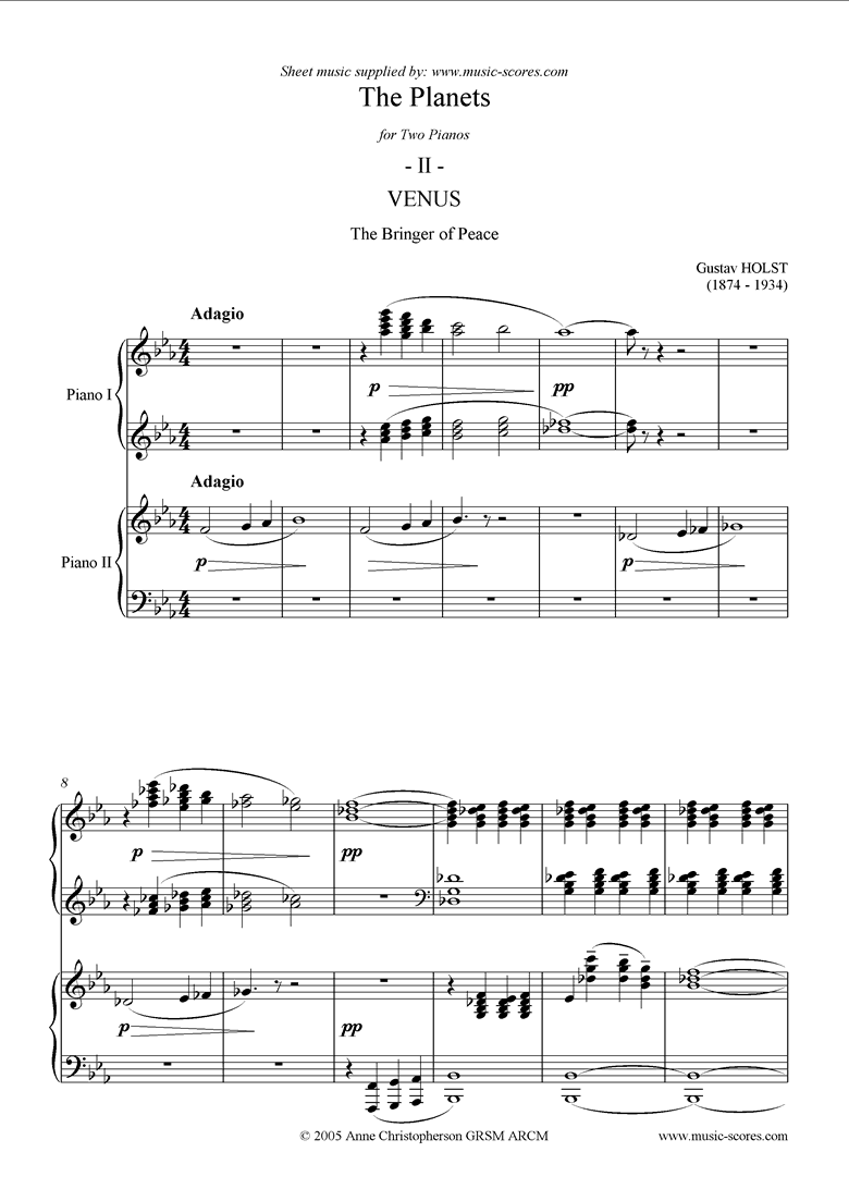Front page of The Planets: 2 Venus sheet music