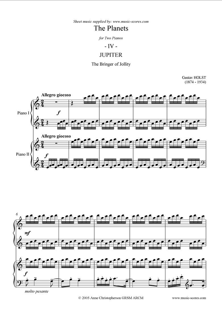 Front page of The Planets: 4 Jupiter sheet music
