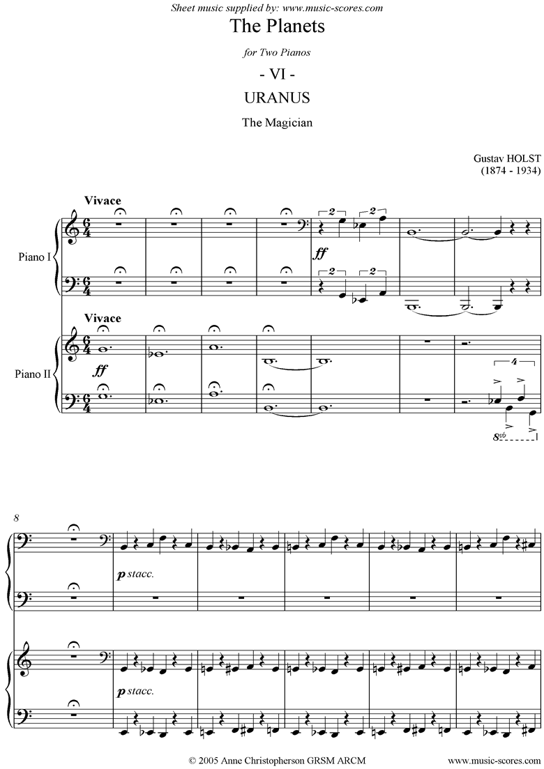 Front page of The Planets: 6 Uranus sheet music