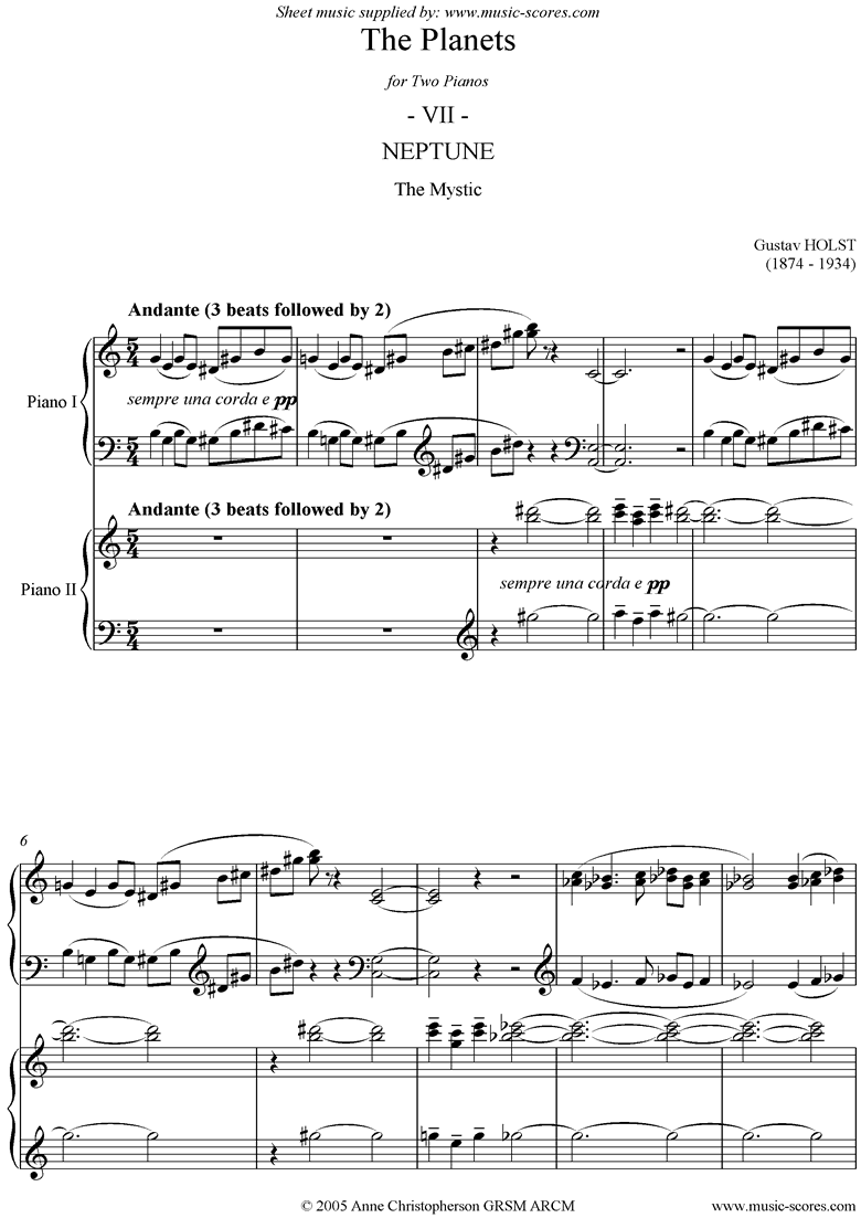 Front page of The Planets: 7 Neptune sheet music